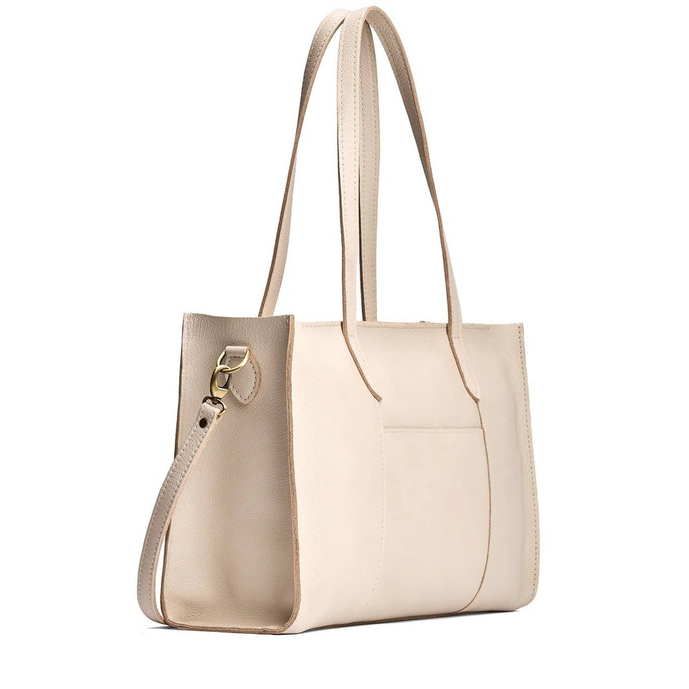 Portland Leather Goods E/W Lola Zipper Oversized Crossbody Tote Pebbled Bone New